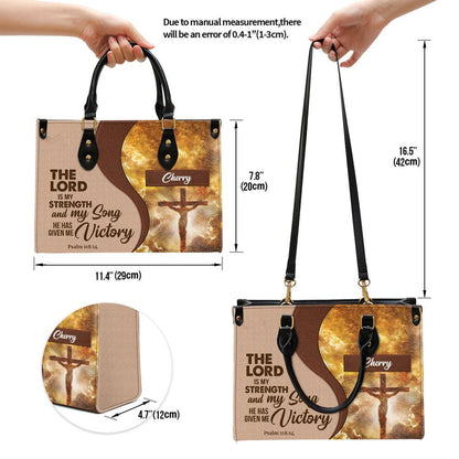 Christian Handbags, Personalized The Lord Is My Strength And My Song Jesus Leather Handbag, Religious Bag, Christian Bag