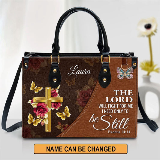 Christian Handbags, Personalized The Lord Will Fight For Me Floral Cross Leather Handbag, Religious Bag, Christian Bag