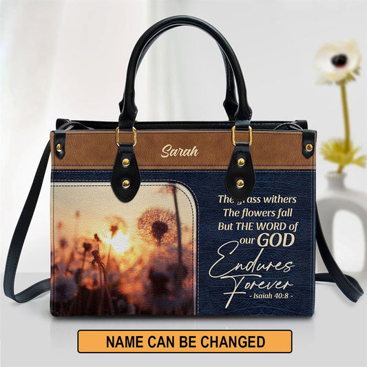 Christian Handbags, Personalized The Word Of Our God Endures Forever Pretty Leather Handbag, Religious Bag, Christian Bag
