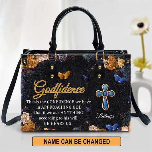 Christian Handbags, Personalized This Is The Confidence We Have In Approaching God Leather Handbag, Religious Bag, Christian Bag