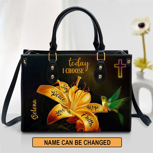 Christian Handbags, Personalized Today I Choose Joy Beautiful Cross Leather Handbag, Religious Bag, Christian Bag