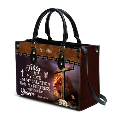 Christian Handbags, Personalized Truly He Is My Rock And My Salvation Leather Handbag, Religious Bag, Christian Bag