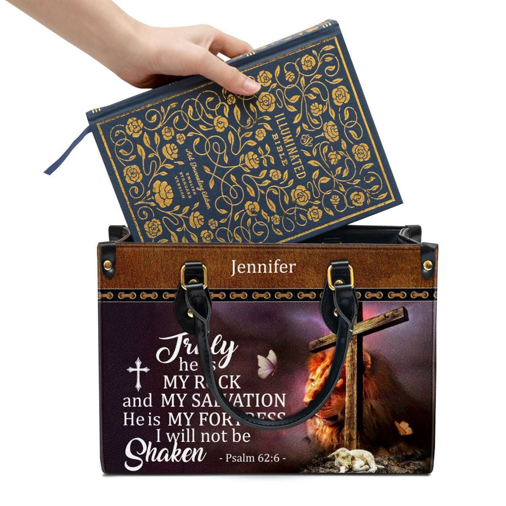 Christian Handbags, Personalized Truly He Is My Rock And My Salvation Leather Handbag, Religious Bag, Christian Bag
