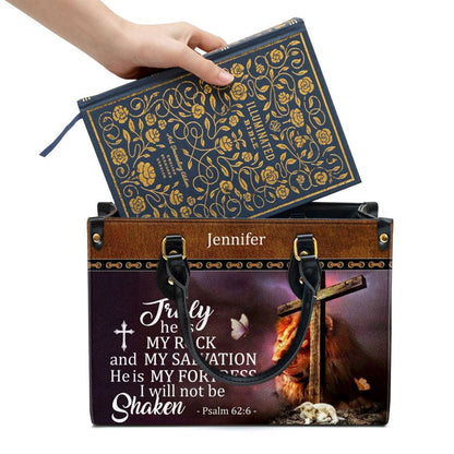 Christian Handbags, Personalized Truly He Is My Rock And My Salvation Leather Handbag, Religious Bag, Christian Bag