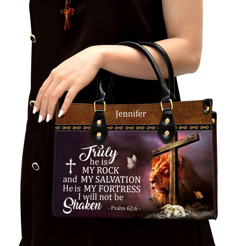 Christian Handbags, Personalized Truly He Is My Rock And My Salvation Leather Handbag, Religious Bag, Christian Bag