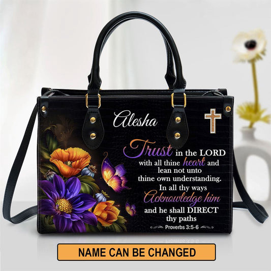 Christian Handbags, Personalized Trust In The Lord With All Thine Heart Leather Handbag, Religious Bag, Christian Bag