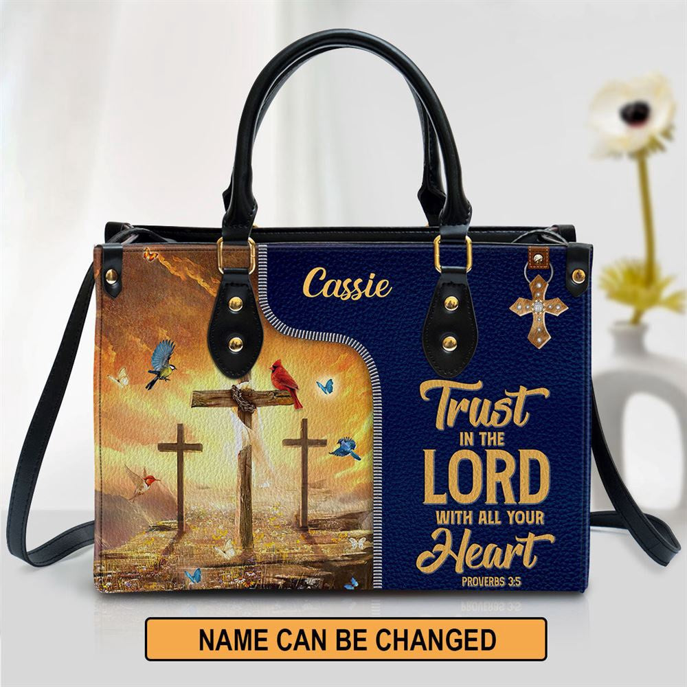 Christian Handbags, Personalized Trust In The Lord With All Your Heart Awesome Leather Handbag, Religious Bag, Christian Bag