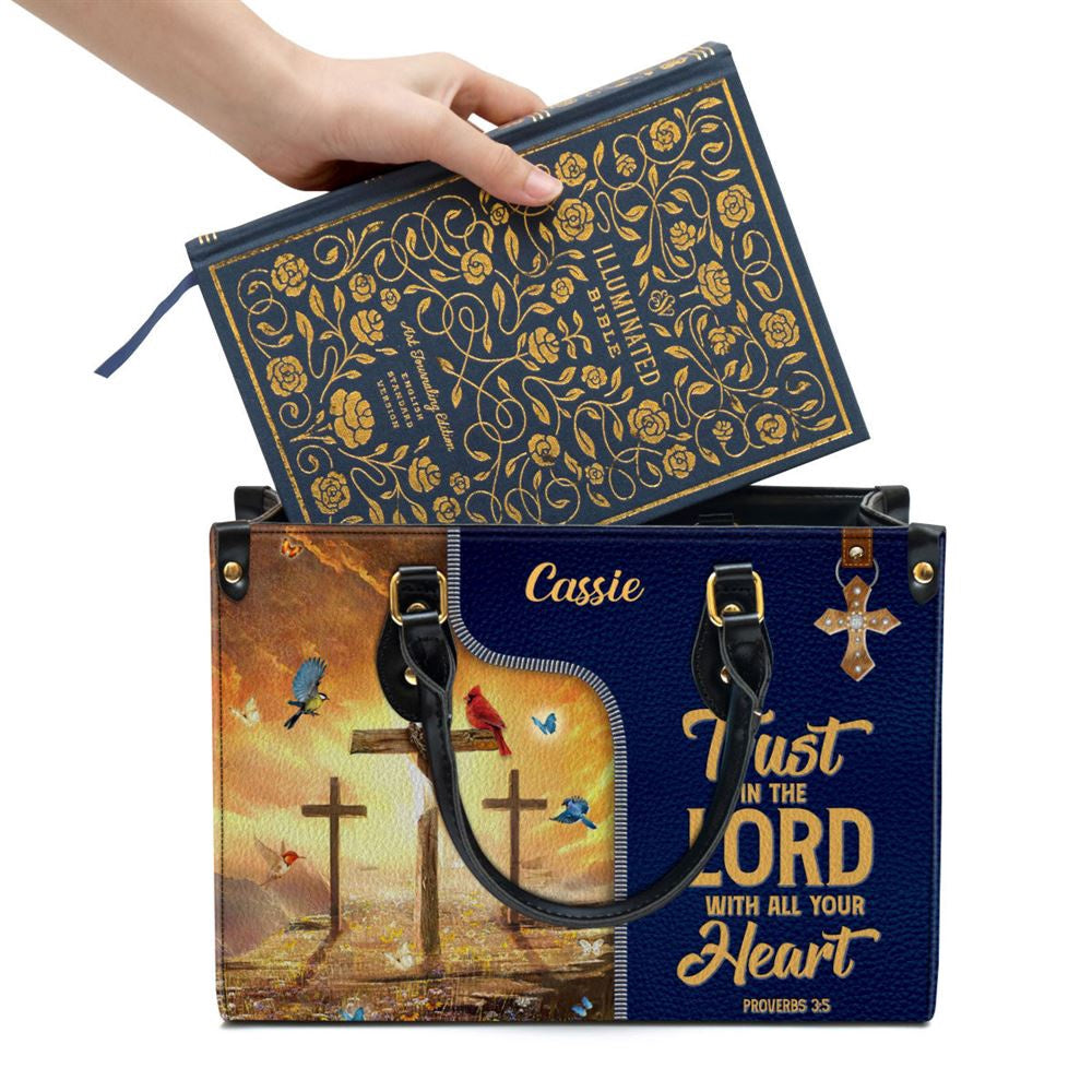 Christian Handbags, Personalized Trust In The Lord With All Your Heart Awesome Leather Handbag, Religious Bag, Christian Bag