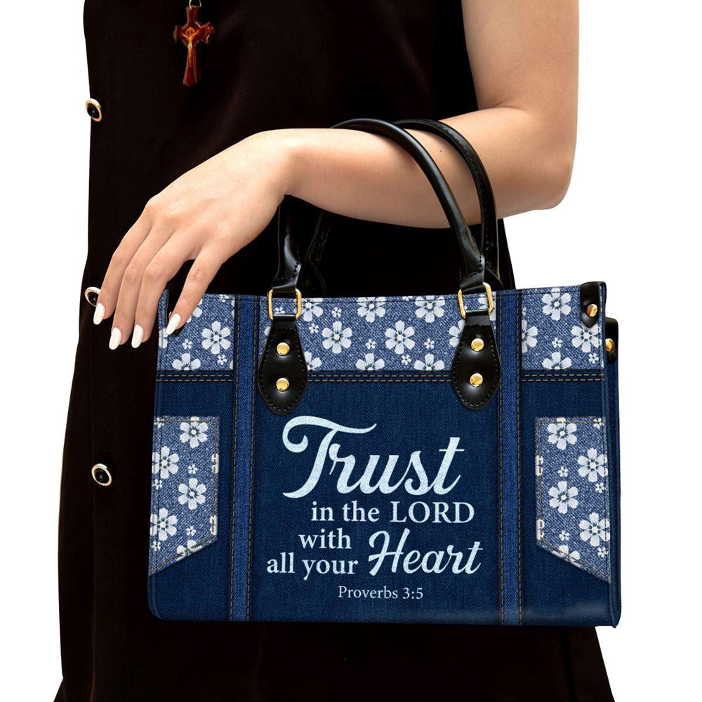 Christian Handbags, Personalized Trust In The Lord With All Your Heart Leather Handbag With Handle, Religious Bag, Christian Bag