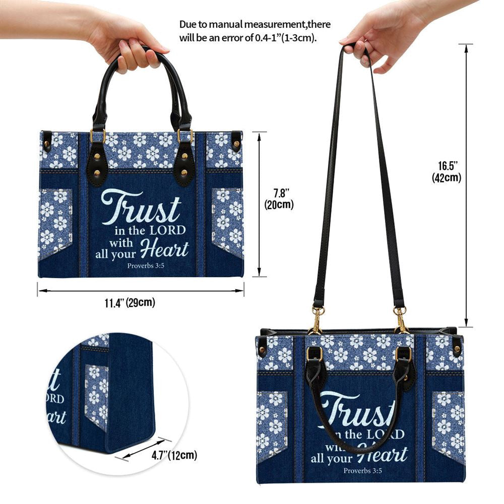 Christian Handbags, Personalized Trust In The Lord With All Your Heart Leather Handbag With Handle, Religious Bag, Christian Bag