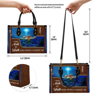 Christian Handbags, Personalized Turtle Leather Handbag I Will Walk By Faith Even When I Cannot See, Religious Bag, Christian Bag