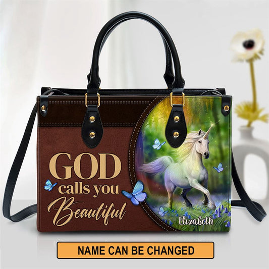 Christian Handbags, Personalized Unicorn God Calls You Beautiful Leather Handbag, Religious Bag, Christian Bag