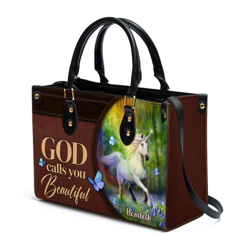 Christian Handbags, Personalized Unicorn God Calls You Beautiful Leather Handbag, Religious Bag, Christian Bag