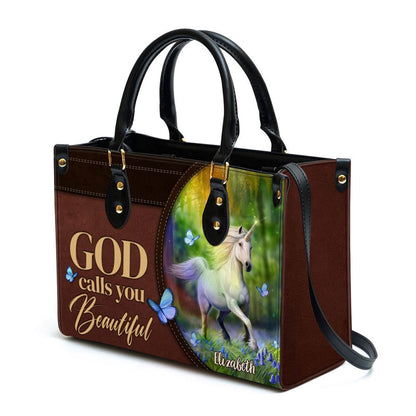 Christian Handbags, Personalized Unicorn God Calls You Beautiful Leather Handbag, Religious Bag, Christian Bag
