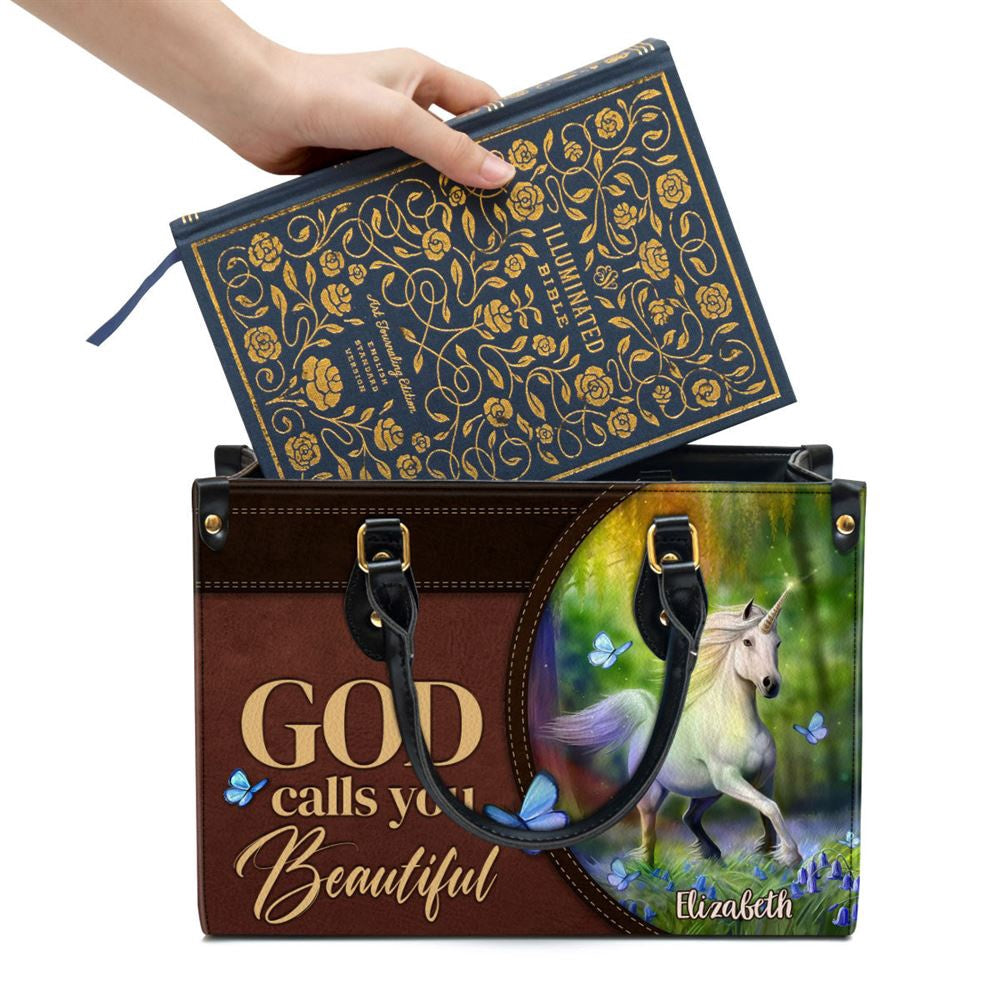 Christian Handbags, Personalized Unicorn God Calls You Beautiful Leather Handbag, Religious Bag, Christian Bag