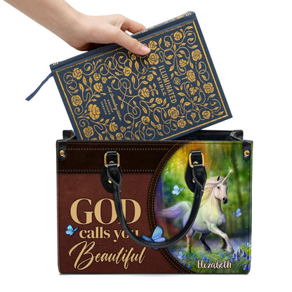 Christian Handbags, Personalized Unicorn God Calls You Beautiful Leather Handbag, Religious Bag, Christian Bag