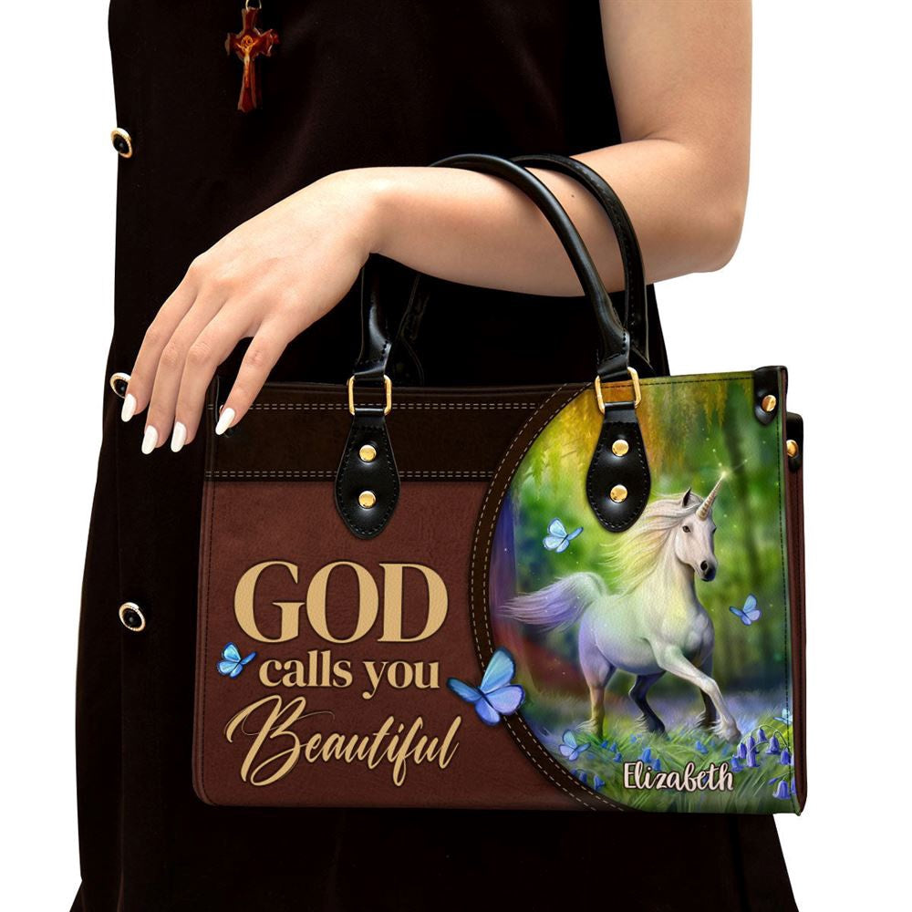 Christian Handbags, Personalized Unicorn God Calls You Beautiful Leather Handbag, Religious Bag, Christian Bag