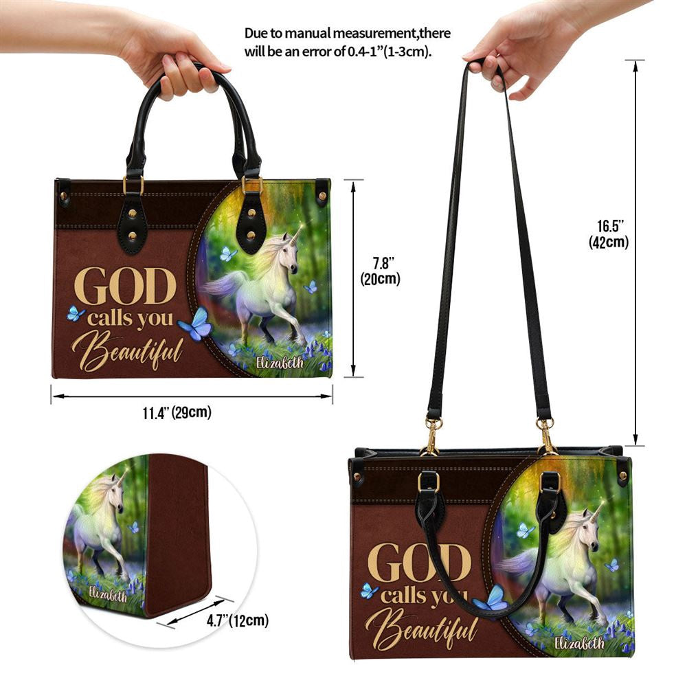 Christian Handbags, Personalized Unicorn God Calls You Beautiful Leather Handbag, Religious Bag, Christian Bag