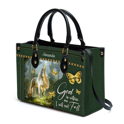 Christian Handbags, Personalized Unicorn God Is Within Me I Will Not Fall Leather Handbag, Religious Bag, Christian Bag