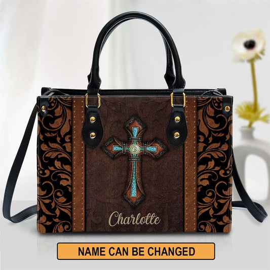 Christian Handbags, Personalized Unique Cross Leather Handbag With Handle, Religious Bag, Christian Bag