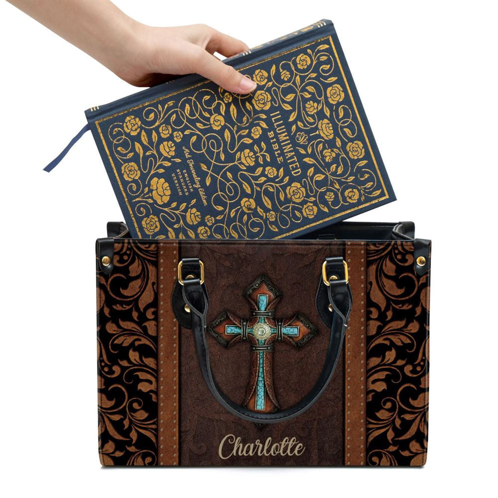 Christian Handbags, Personalized Unique Cross Leather Handbag With Handle, Religious Bag, Christian Bag
