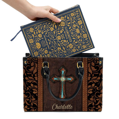Christian Handbags, Personalized Unique Cross Leather Handbag With Handle, Religious Bag, Christian Bag