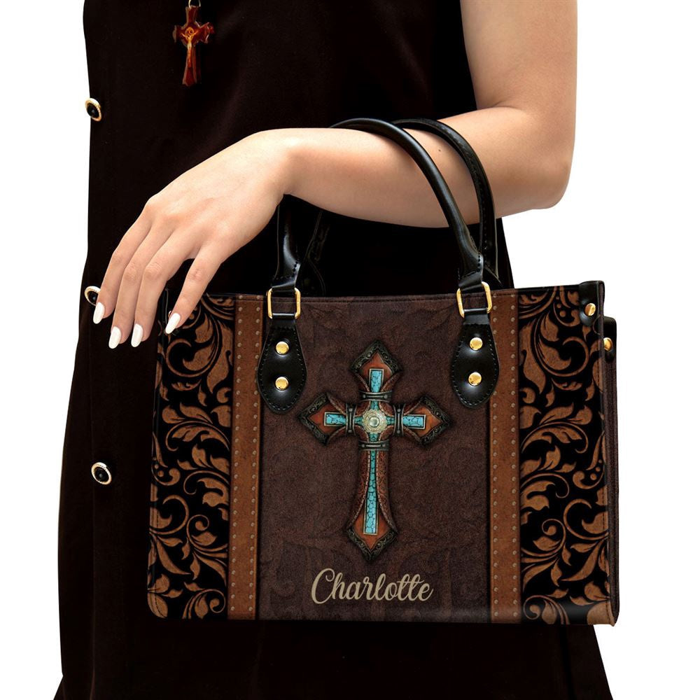 Christian Handbags, Personalized Unique Cross Leather Handbag With Handle, Religious Bag, Christian Bag