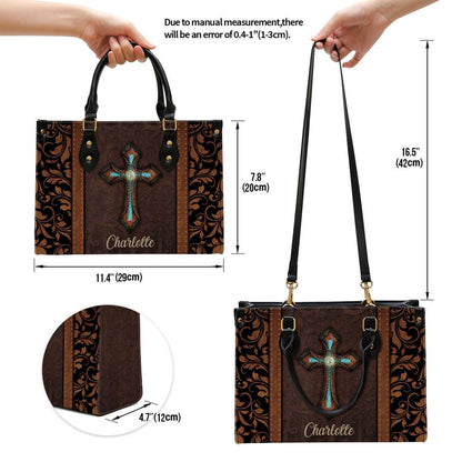 Christian Handbags, Personalized Unique Cross Leather Handbag With Handle, Religious Bag, Christian Bag