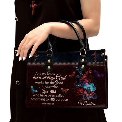 Christian Handbags, Personalized We Know That In All Things God Works Leather Handbag, Religious Bag, Christian Bag