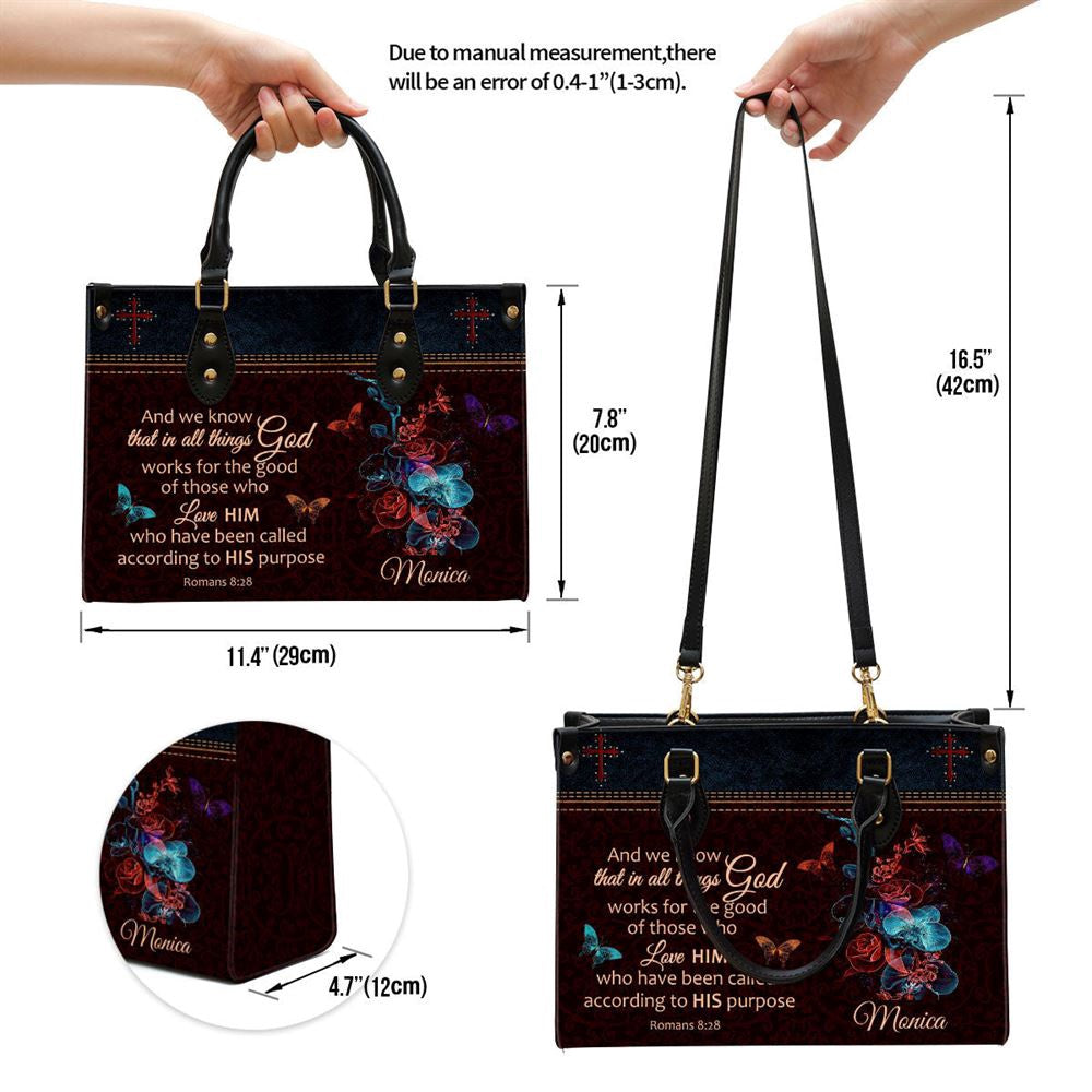Christian Handbags, Personalized We Know That In All Things God Works Leather Handbag, Religious Bag, Christian Bag