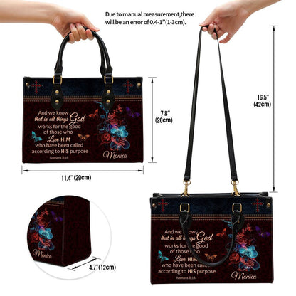 Christian Handbags, Personalized We Know That In All Things God Works Leather Handbag, Religious Bag, Christian Bag