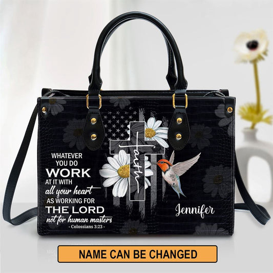 Christian Handbags, Personalized Whatever You Do Work At It With All Your Heart Leather Handbag, Religious Bag, Christian Bag