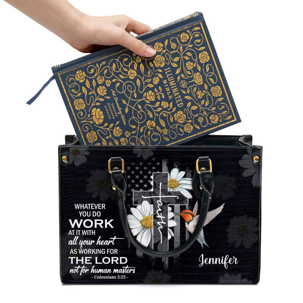 Christian Handbags, Personalized Whatever You Do Work At It With All Your Heart Leather Handbag, Religious Bag, Christian Bag