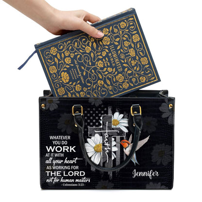 Christian Handbags, Personalized Whatever You Do Work At It With All Your Heart Leather Handbag, Religious Bag, Christian Bag