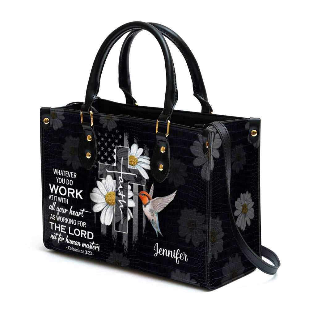 Christian Handbags, Personalized Whatever You Do Work At It With All Your Heart Leather Handbag, Religious Bag, Christian Bag