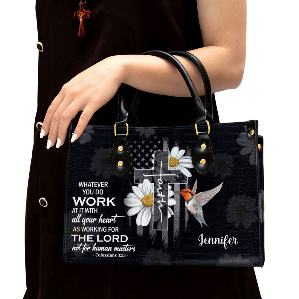 Christian Handbags, Personalized Whatever You Do Work At It With All Your Heart Leather Handbag, Religious Bag, Christian Bag