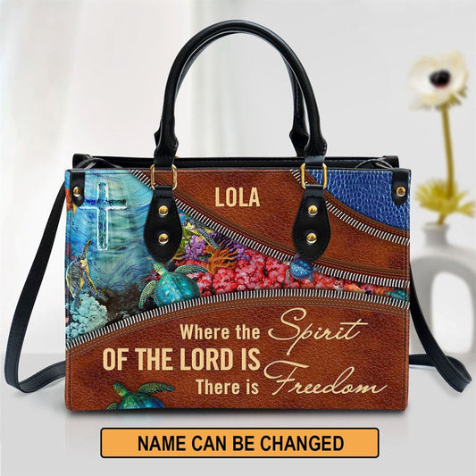 Christian Handbags, Personalized Where The Spirit Of The Lord Is There Is Freedom Turtle Leather Handbag, Religious Bag, Christian Bag