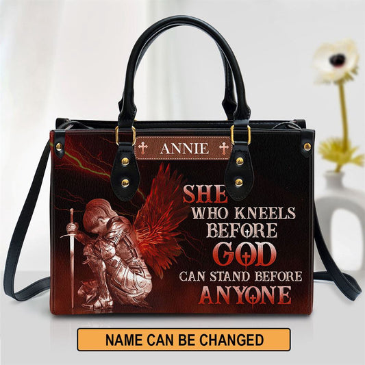 Christian Handbags, Personalized Who Kneels Before God Can Stand Before Anyone Leather Handbag, Religious Bag, Christian Bag