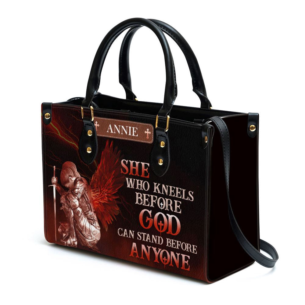 Christian Handbags, Personalized Who Kneels Before God Can Stand Before Anyone Leather Handbag, Religious Bag, Christian Bag