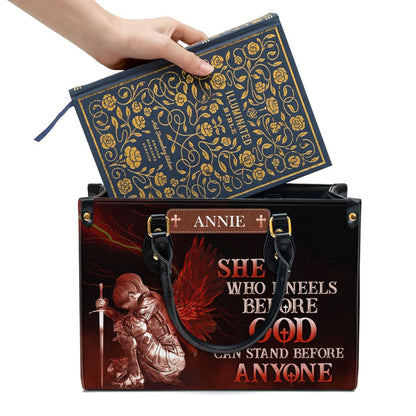 Christian Handbags, Personalized Who Kneels Before God Can Stand Before Anyone Leather Handbag, Religious Bag, Christian Bag