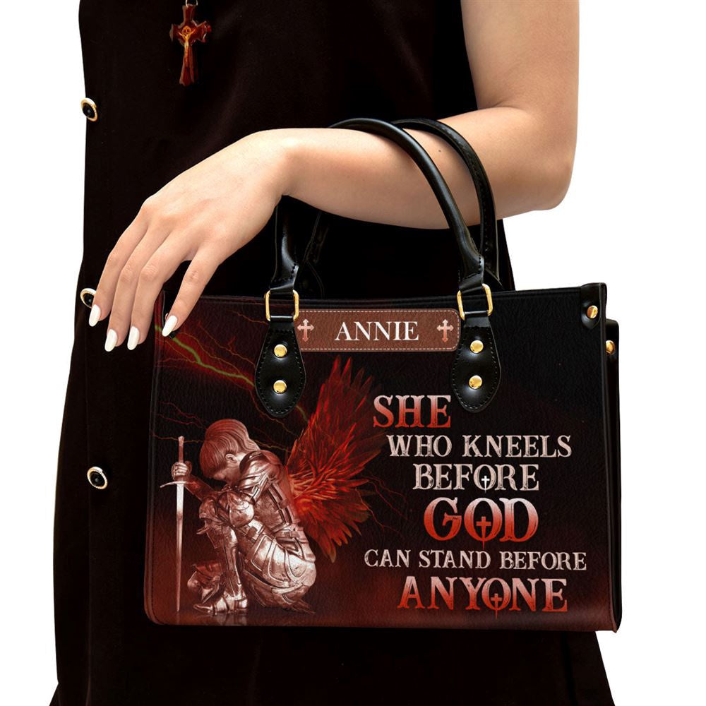 Christian Handbags, Personalized Who Kneels Before God Can Stand Before Anyone Leather Handbag, Religious Bag, Christian Bag