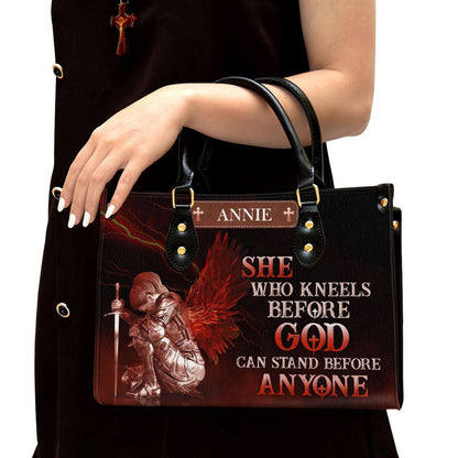 Christian Handbags, Personalized Who Kneels Before God Can Stand Before Anyone Leather Handbag, Religious Bag, Christian Bag