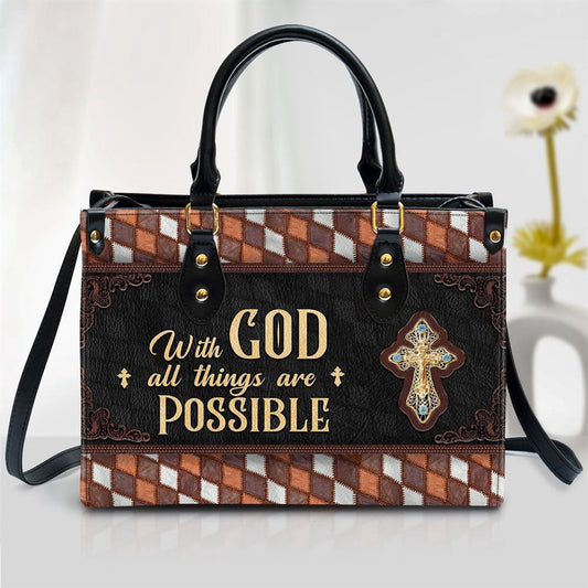 Christian Handbags, Personalized With God All Things Are Possible Cross Leather Handbag, Religious Bag, Christian Bag