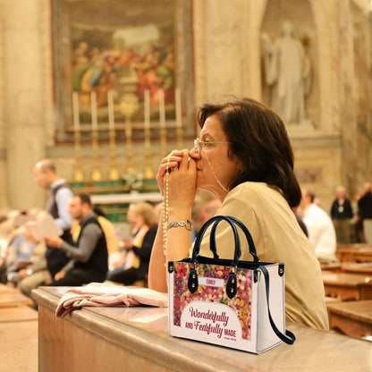 Christian Handbags, Personalized Wonderfully & Fearfully Leather Handbag With Handle for Christian Women, Religious Bag, Christian Bag