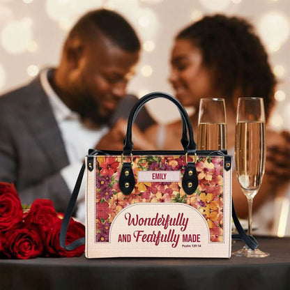 Christian Handbags, Personalized Wonderfully & Fearfully Leather Handbag With Handle for Christian Women, Religious Bag, Christian Bag