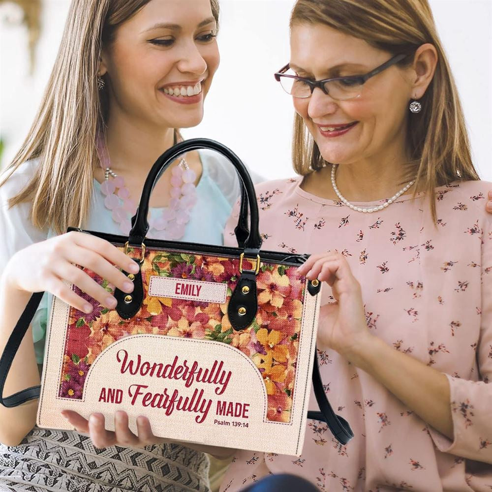 Christian Handbags, Personalized Wonderfully & Fearfully Leather Handbag With Handle for Christian Women, Religious Bag, Christian Bag