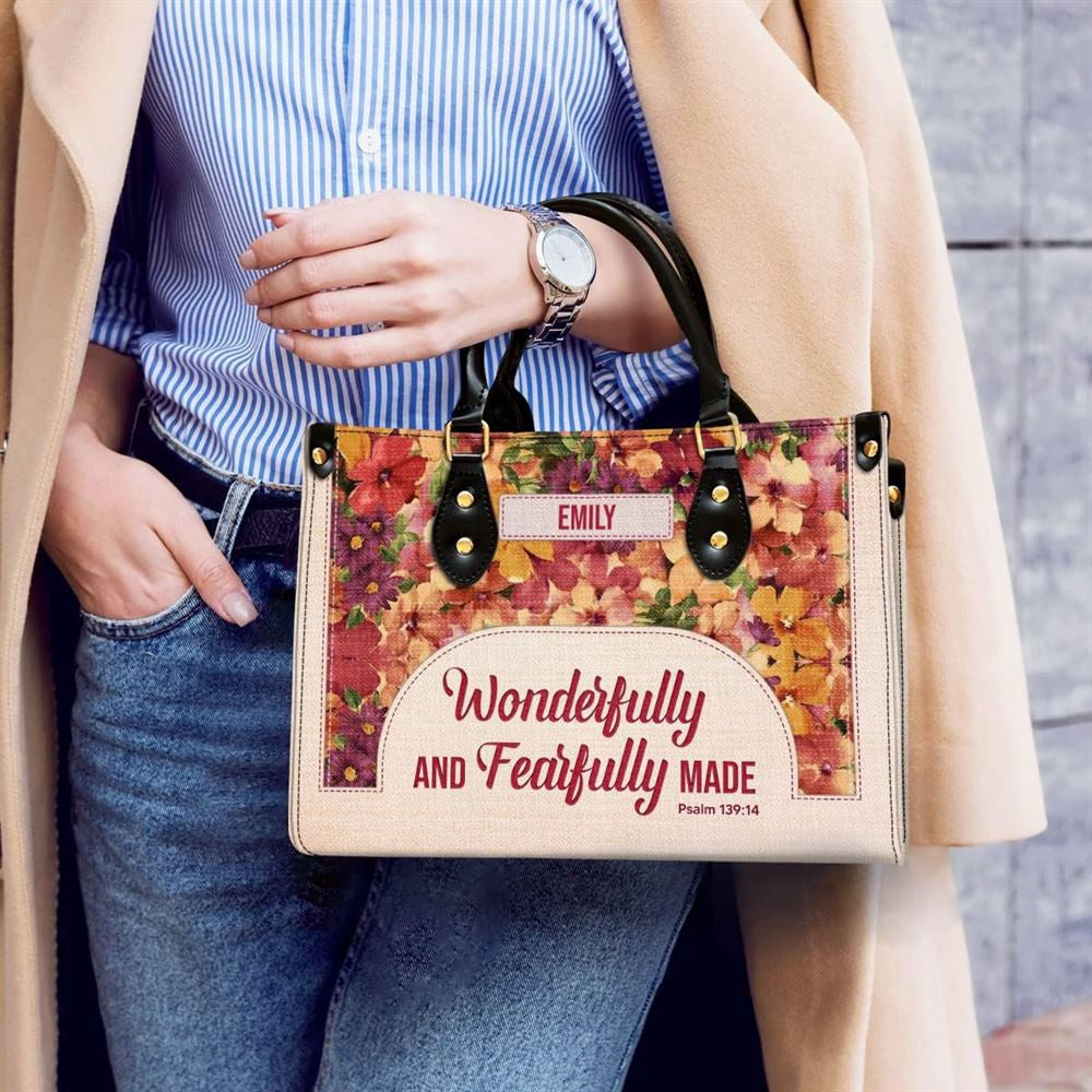 Christian Handbags, Personalized Wonderfully & Fearfully Leather Handbag With Handle for Christian Women, Religious Bag, Christian Bag