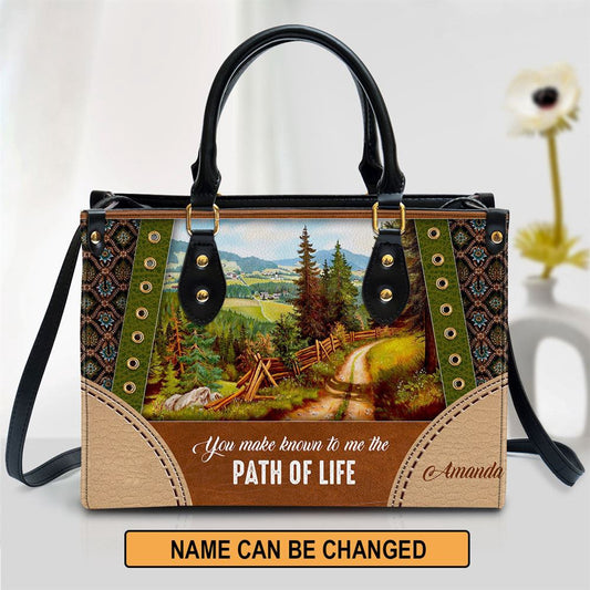 Christian Handbags, Personalized You Make Known To Me The Path Of Life Lion Leather Handbag, Religious Bag, Christian Bag