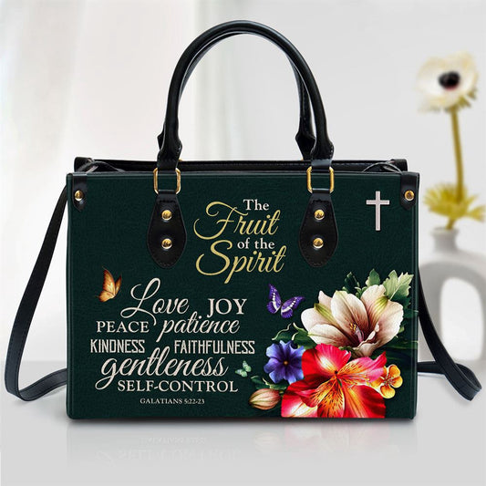 Christian Handbags, Personalized Zippered Flower Leather Handbag With Handle Galatians 522-23 The Fruit Of The Spirit Spiritual, Christian Bag
