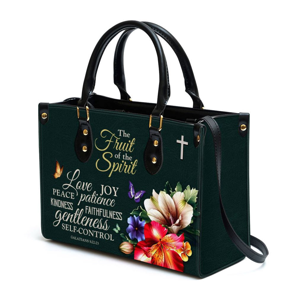 Christian Handbags, Personalized Zippered Flower Leather Handbag With Handle Galatians 522-23 The Fruit Of The Spirit Spiritual, Christian Bag